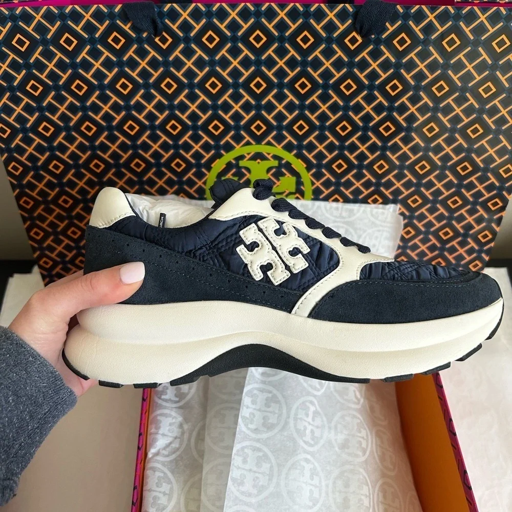 Tory Burch Kick Trainer Sneaker Size 6 Tory Navy White Blue Satin